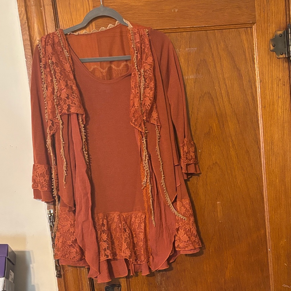 Pretty Angel Rust Lace Trim Blouse